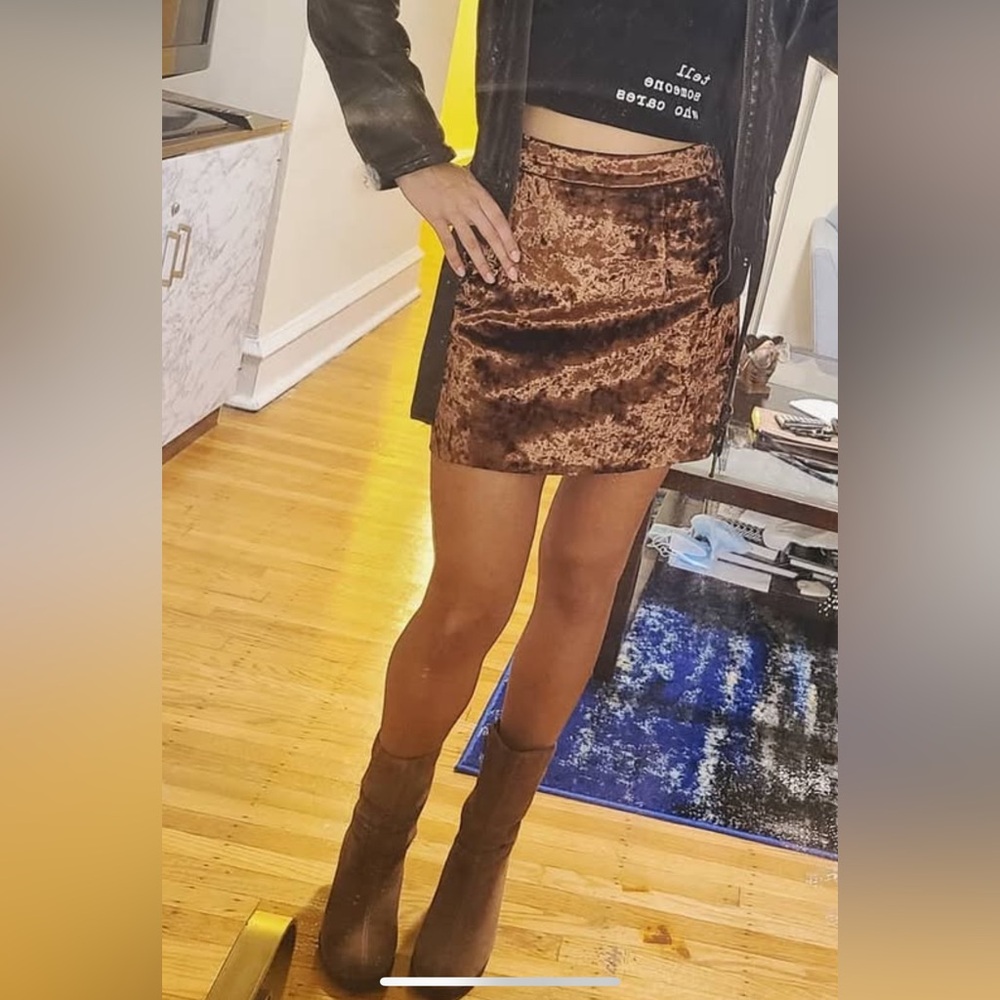 Few Moda Brown faux suede Mini Skirt for Cocktail Nights